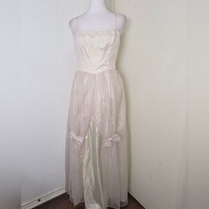 Vintage Iridescent Organza Overlay Gown w/ Bows | Size 7/8 | Formal Prom Bridal